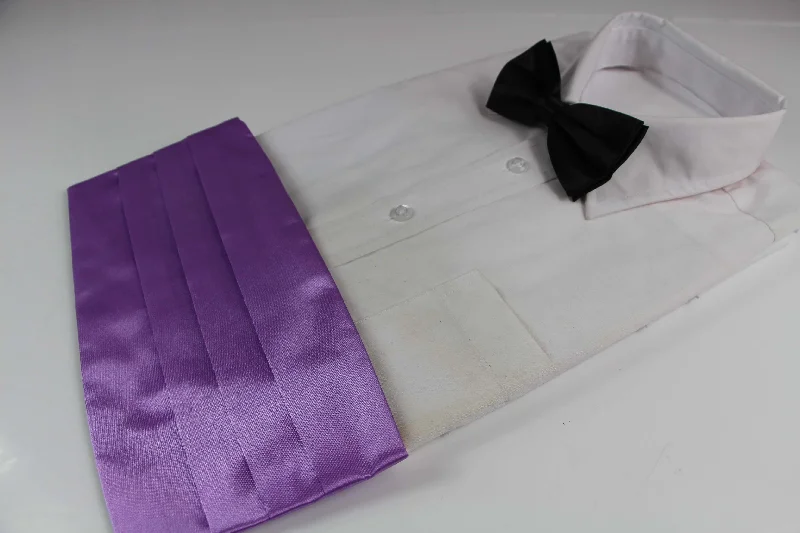 premium silk necktie colors for business wear-Mens Light Purple Cummerbund & Black Bow Tie Set