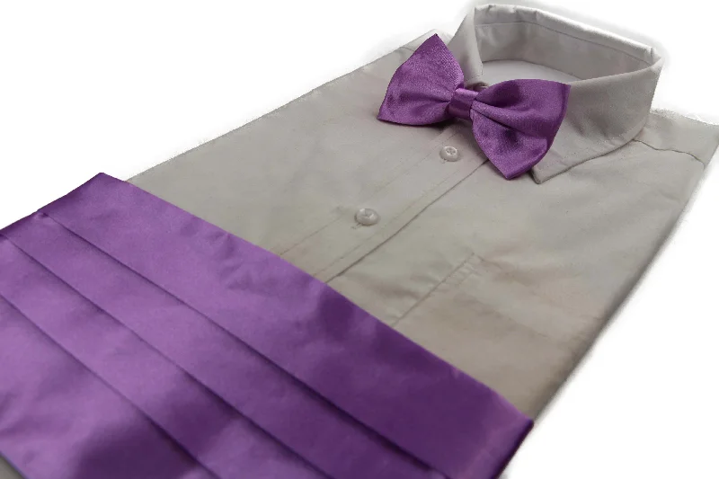 best silk necktie designs for formal events-Mens Light Purple Cummerbund & Matching Plain Bow Tie Set