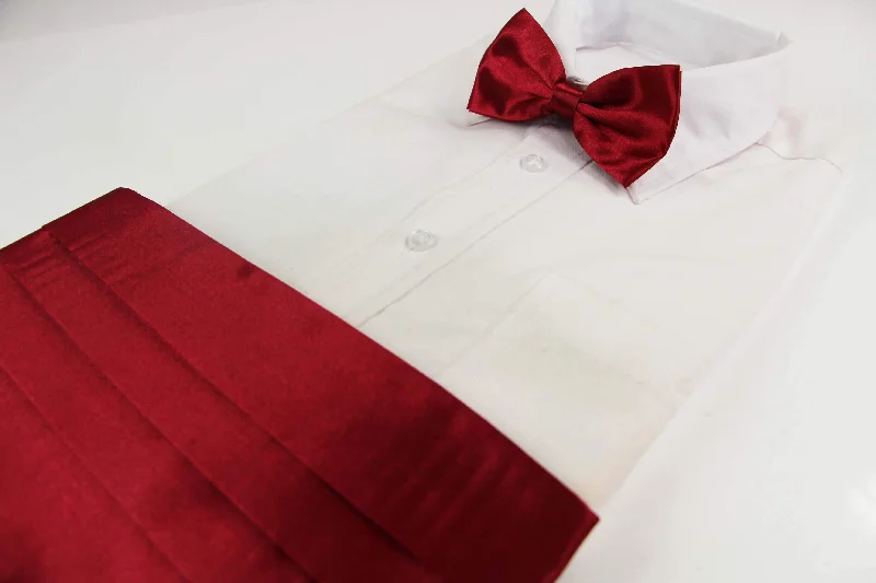 vibrant silk necktie options for corporate meetings-Mens Maroon Cummerbund & Matching Plain Bow Tie Set