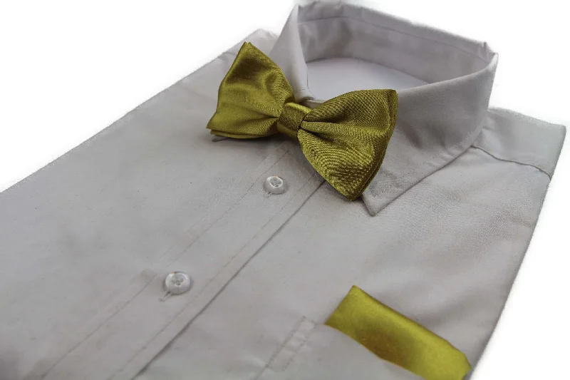 trendy silk necktie colors for office meetings-Mens Mustard Yellow Plain Bow Tie & Matching Pocket Square Set