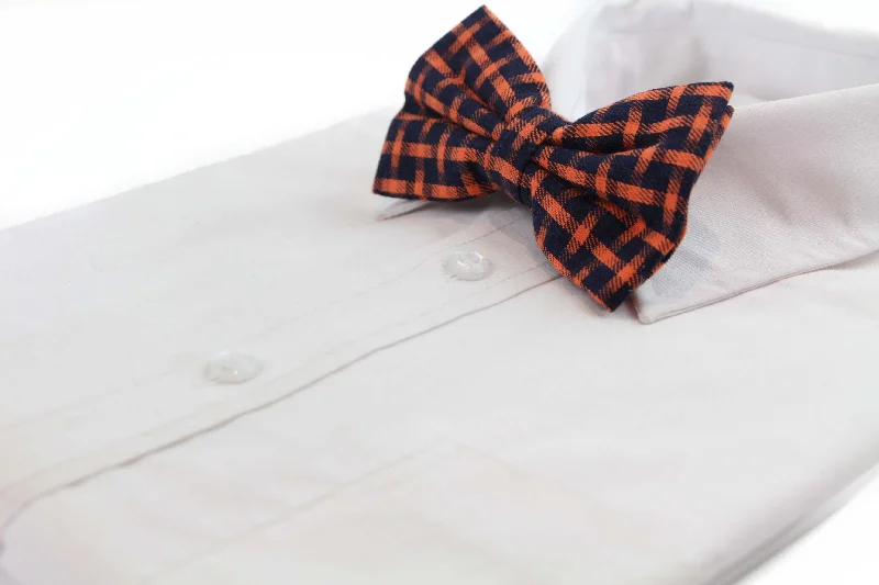 affordable silk necktie sets for business wear-Mens Orange Thick Double Layered Checkered Cotton Bow Tie