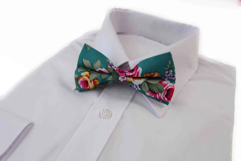 stylish silk necktie colors for formal events-Mens Pine Green Floral Patterned Bow Tie