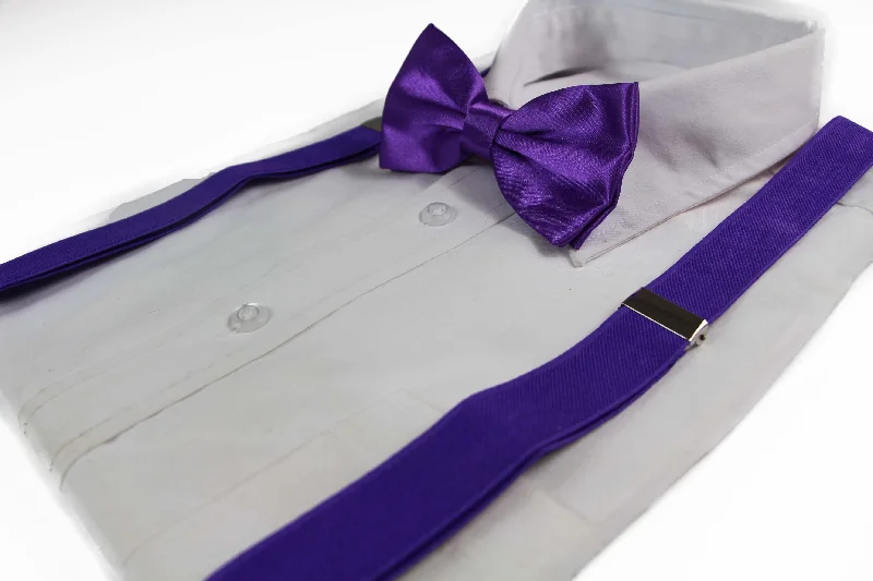 unique silk necktie options for weddings-Mens Purple 100cm Suspenders & Matching Bow Tie Set