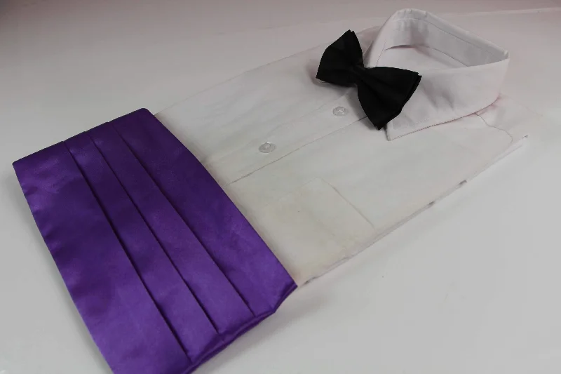 premium silk necktie designs for office wear-Mens Purple Cummerbund & Black Bow Tie Set