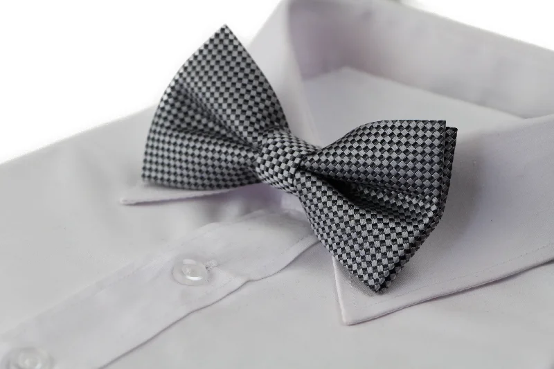 affordable silk necktie combinations for business wear-Mens Quality Dark Silver Checkered Patterned Bow Tie