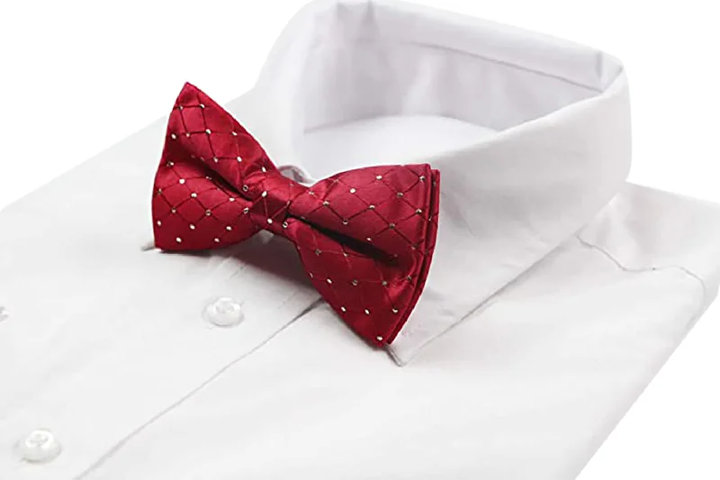 unique silk bow ties for weddings-Mens Red With Silver Patterned Bow Tie