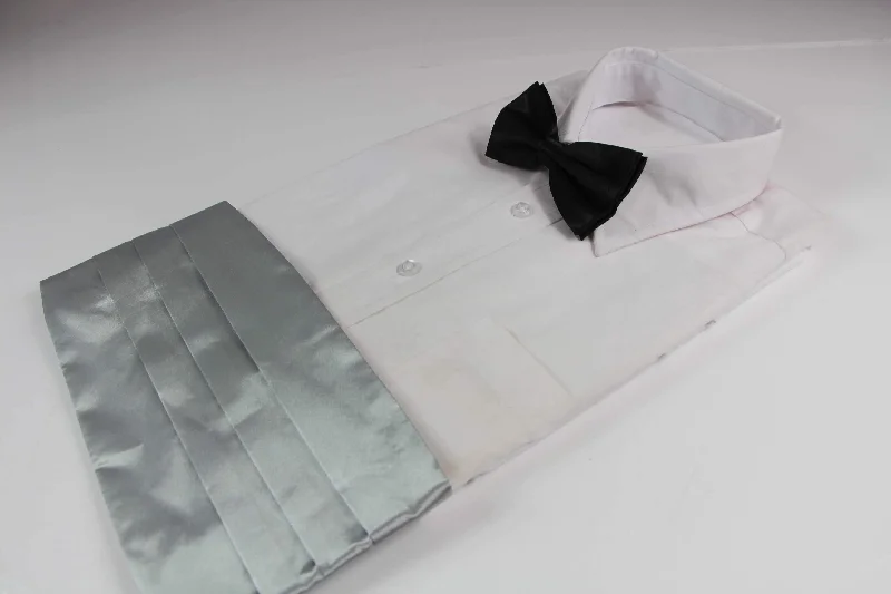 premium silk necktie options for office wear-Mens Silver Cummerbund & Black Bow Tie Set