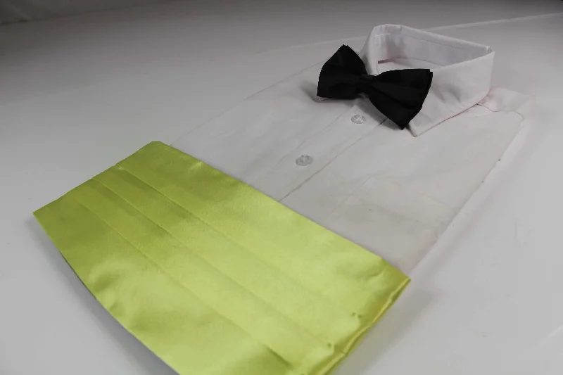 slim silk necktie designs for office meetings-Mens Lime Cummerbund & Black Bow Tie Set