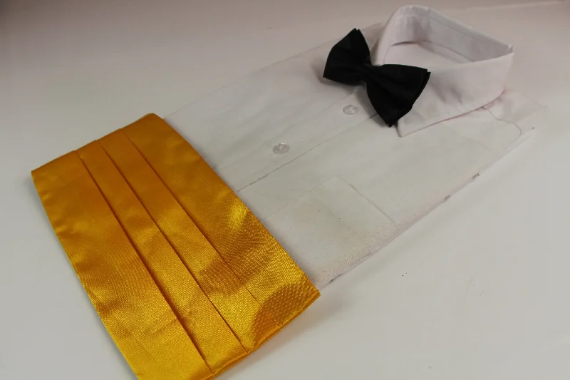 luxury silk necktie designs for business wear-Mens Warm Yellow Cummerbund & Black Bow Tie Set