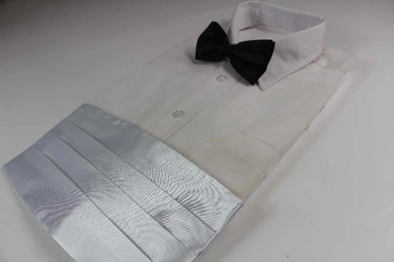 best silk necktie options for business wear-Mens White Cummerbund & Black Bow Tie Set