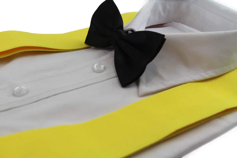 affordable silk necktie combinations for business events-Mens Yellow 120cm Extra Wide Suspenders & Black Bow Tie Set