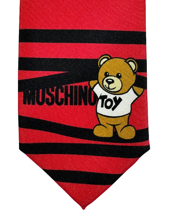 slim silk wedding necktie designs for men-Moschino Tie Red Black Toy Bear Design BLACK FRDIAY SALE