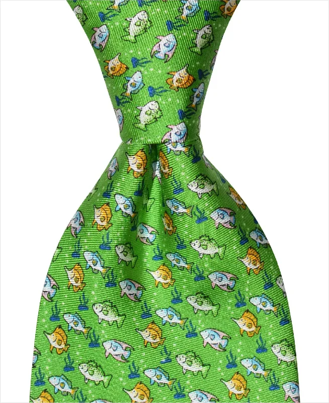 best silk wedding necktie designs for business wear-Multi Fish Tie - Green