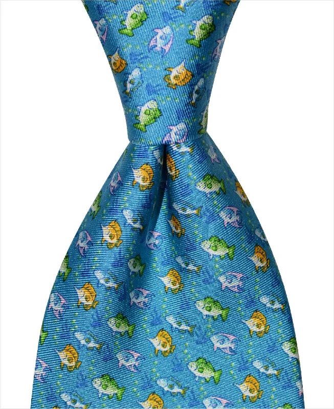 trendy silk necktie sets for office events-Multi Fish Tie - Turquoise