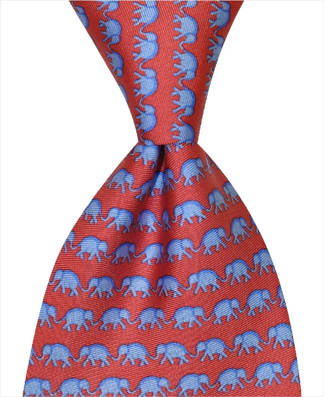 premium silk necktie designs for wedding celebrations-Red & Blue Elephant Tie