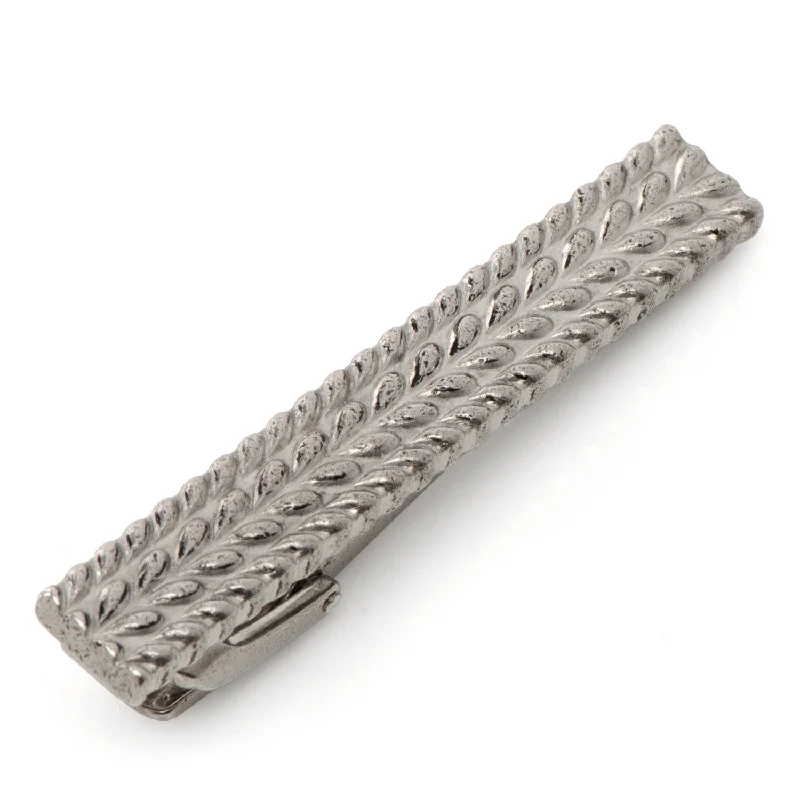 unique silk necktie options for business wear-Antique Silver Herringbone Tie Clip