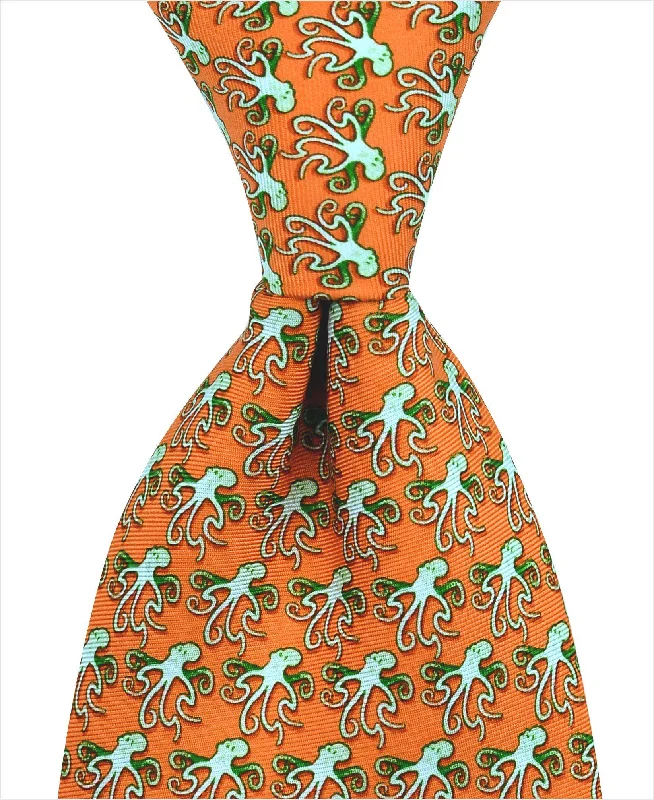 trendy silk necktie combinations for weddings-Octopus Tie - Orange