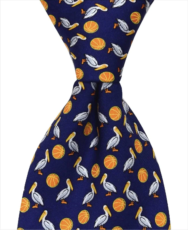 high-end silk necktie combinations for office wear-Pelican Ball Tie - Navy