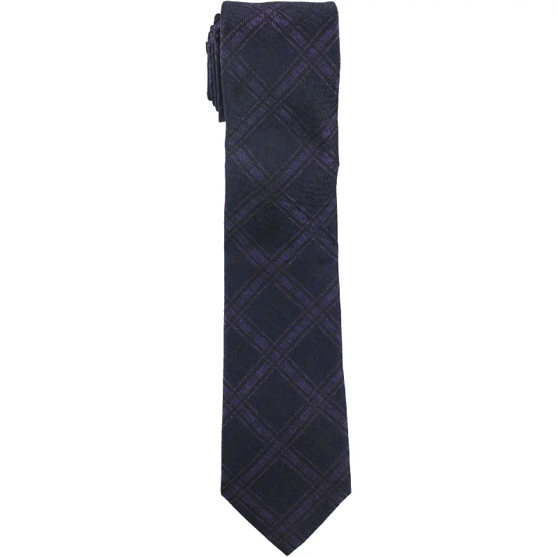 affordable silk necktie patterns for weddings-Ryan Seacrest Mens Pienza Plaid Self-tied Necktie, Purple, One Size - One Size