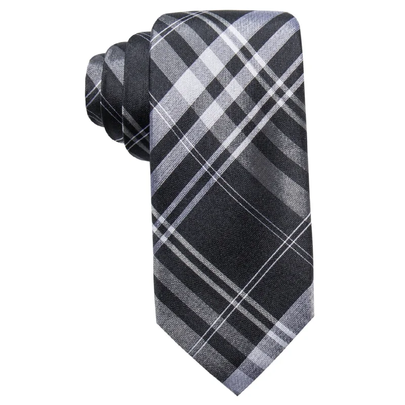 trendy silk necktie ideas for wedding celebrations-Ryan Seacrest Mens Plaid Silk Self-tied Necktie, Black, One Size - One Size