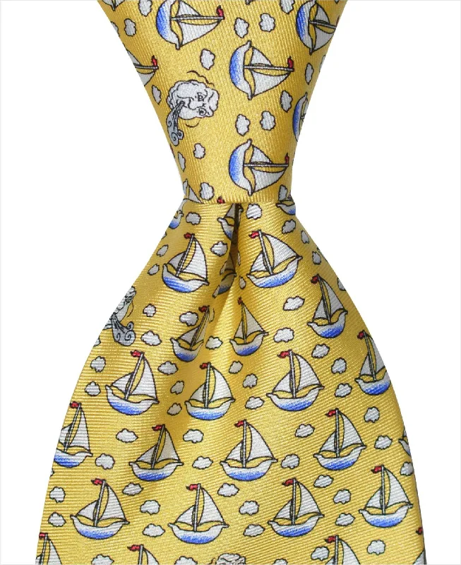 affordable silk wedding necktie designs for men-Sailboat Tie - Yellow