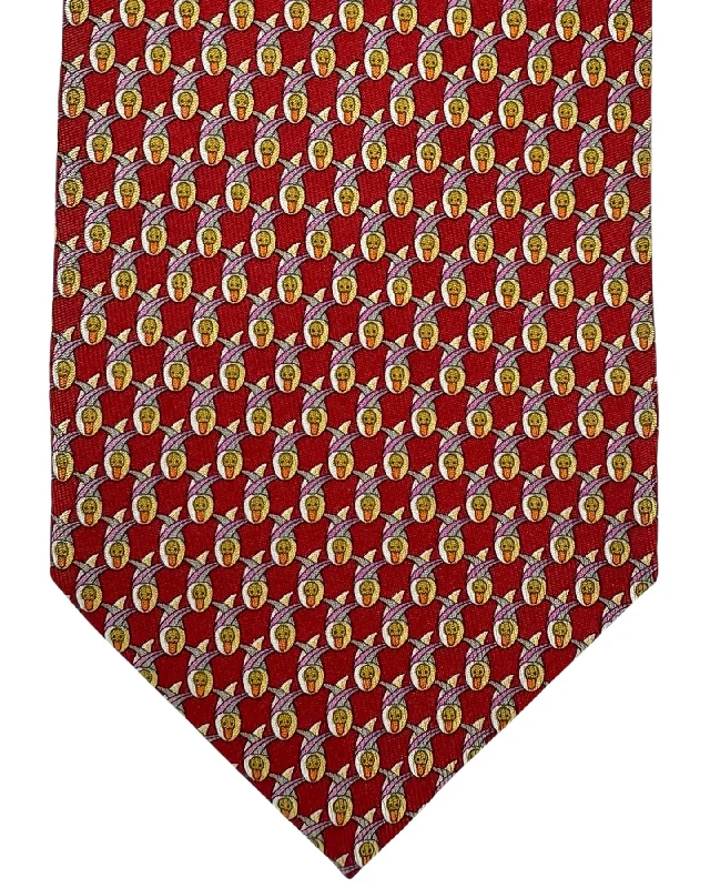 elegant silk necktie patterns for corporate wear-Salvatore Ferragamo Novelty Tie Dark Red Duck Design