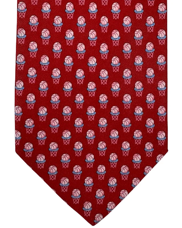 unique silk wedding necktie options for men-Salvatore Ferragamo Novelty Tie Red Basketball Design