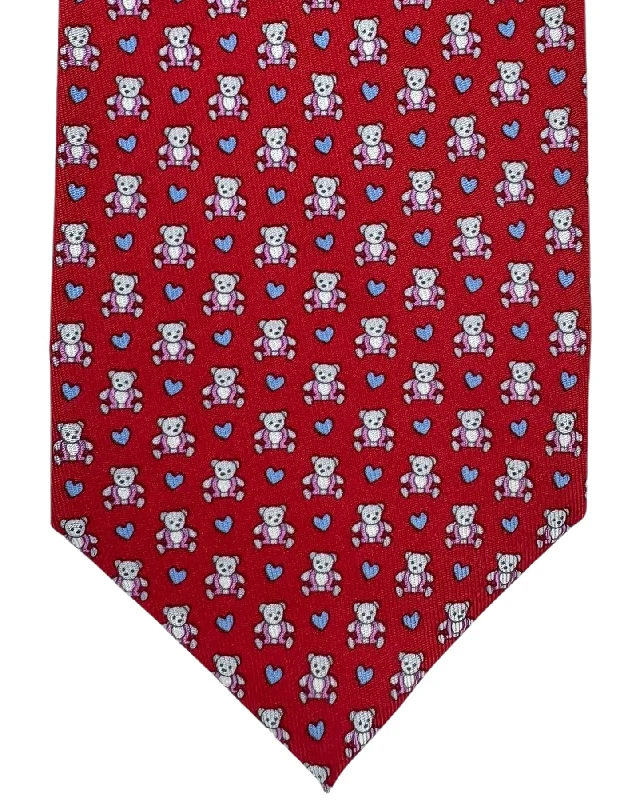 high-end silk necktie ideas for office meetings-Salvatore Ferragamo Tie Red Teddy Bear Gancini & Hearts