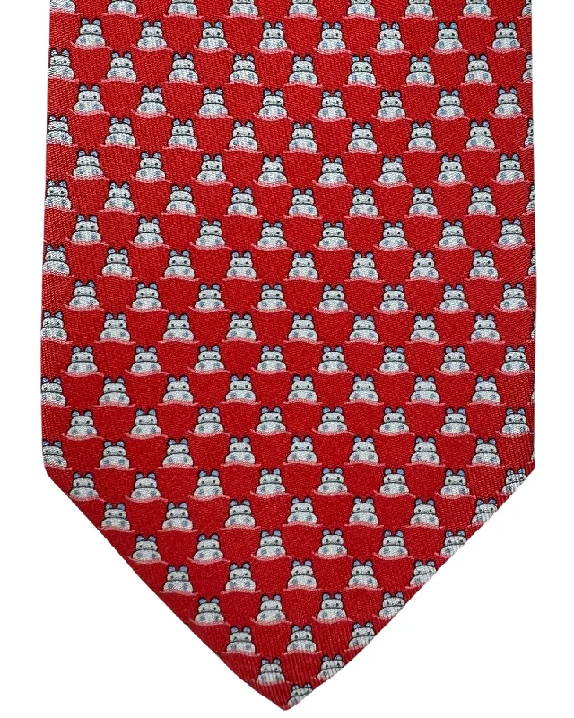 affordable silk necktie options for weddings-Salvatore Ferragamo Novelty Tie Red Hippo Design