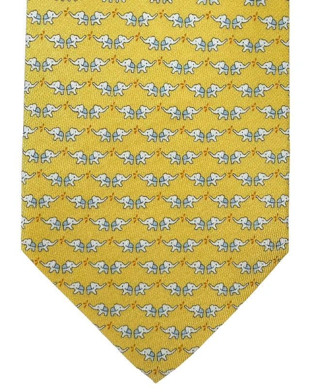 trendy silk wedding bow ties for men-Salvatore Ferragamo Novelty Tie Yellow Elephant Design