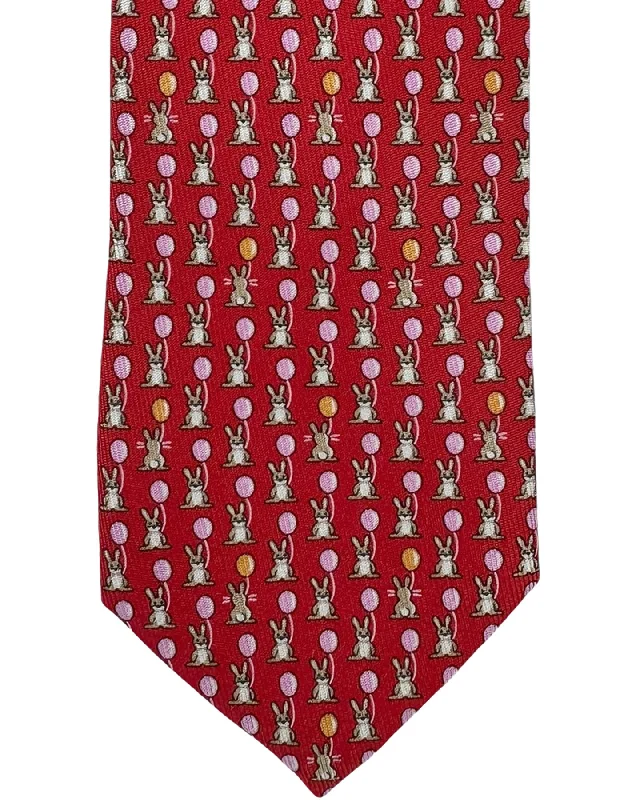 affordable silk necktie sets for business wear-Salvatore Ferragamo Kids Tie Red Bunny & Balloon - Youth Novelty Necktie SALE