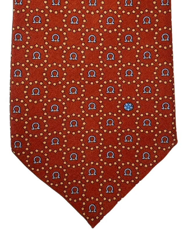 premium silk necktie patterns for business wear-Salvatore Ferragamo Tie Rust Orange Gancini SALE