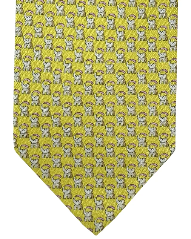 affordable silk necktie combinations for wedding events-Salvatore Ferragamo Tie Yellow Elephant Novelty Design