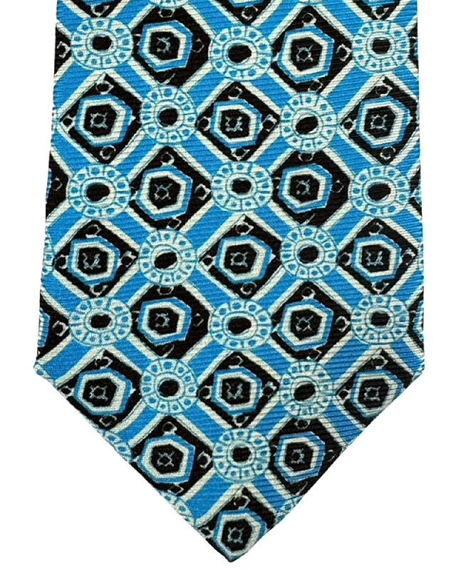 stylish silk necktie patterns for wedding events-Sartorio Sevenfold Tie Blue Black Medallion Design