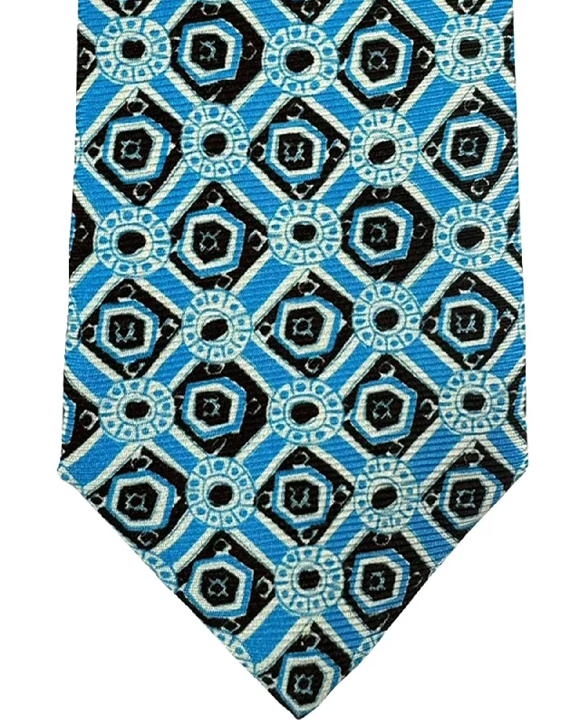 trendy silk necktie sets for business wear-Sartorio Sevenfold Tie Blue Black Medallion - Narrow Cut