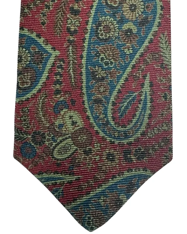 unique silk wedding necktie colors for men-Sartorio Sevenfold Tie Classic Maroon Green Paisley Design