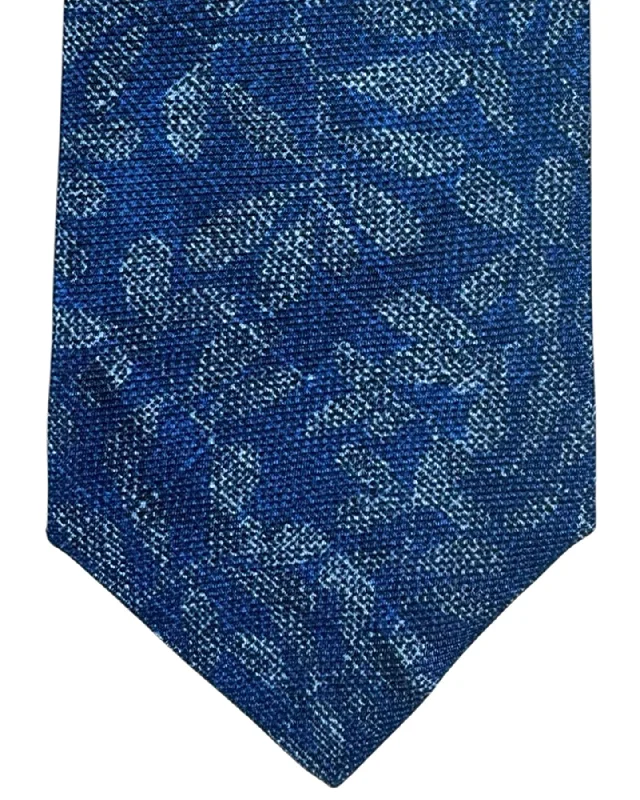 trendy silk wedding necktie patterns for men-Sartorio Sevenfold Tie Navy Gray Leaf Design