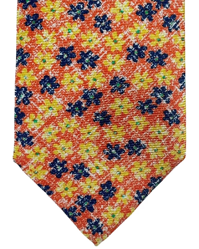 trendy silk necktie sets for wedding events-Sartorio Sevenfold Tie Orange Yellow Navy Floral Design