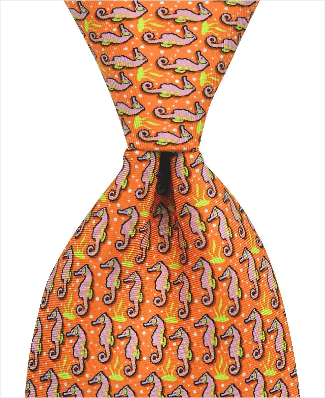 vibrant silk wedding tie combinations for men-Seahorse Tie - Orange