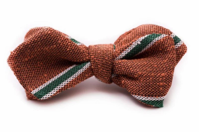 unique silk necktie options for business wear-Orange, Green & Cream Striped Shantung Silk Bow Tie