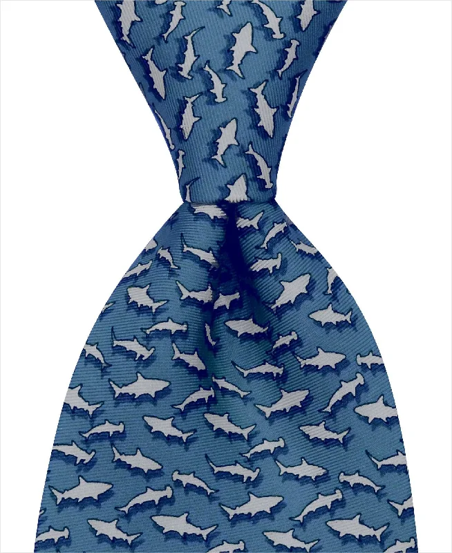 stylish silk necktie combinations for office wear-Sharks Tie - Blue