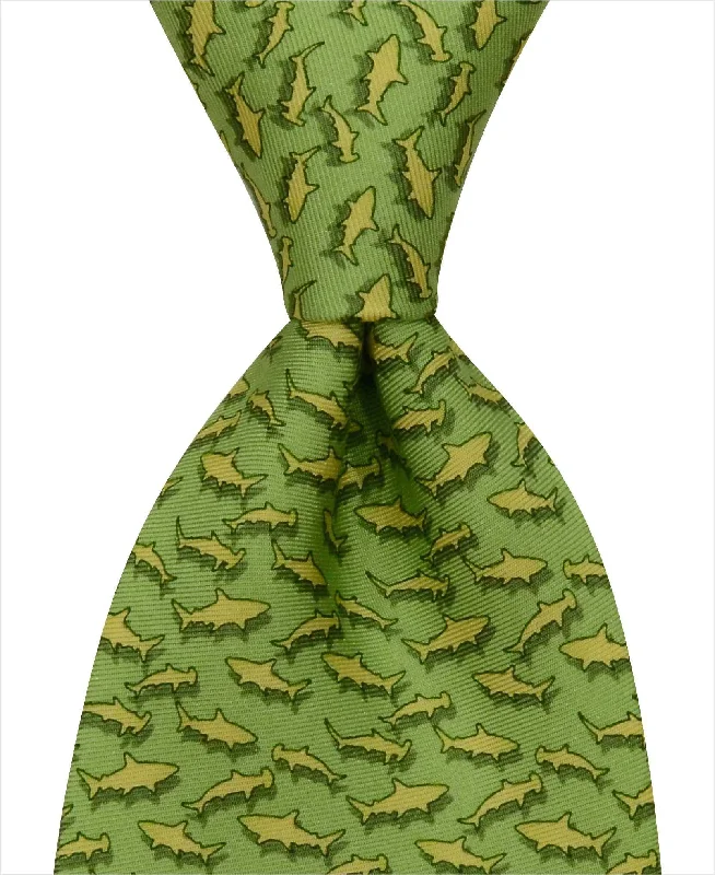 premium silk necktie sets for business events-Sharks Tie - Green