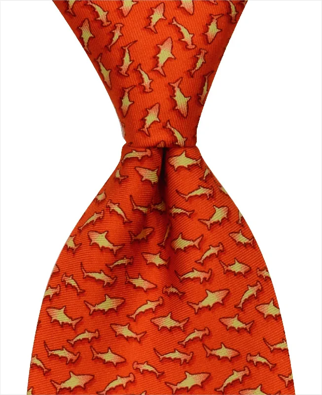 trendy silk necktie designs for weddings-Sharks Tie - Orange