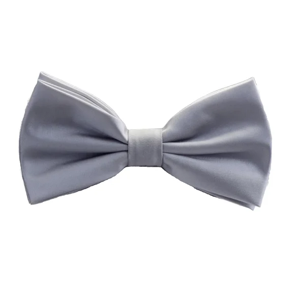 vibrant silk wedding necktie ideas for men-Classy Men Silver Silk Pre-Tied Bow Tie