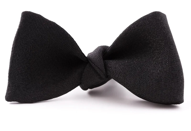 premium silk necktie colors for business wear-Black Single End Silk Faille Grosgrain Bow Tie