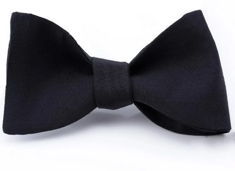 luxurious silk necktie sets for wedding events-Black Single End Silk Moiré Bow Tie