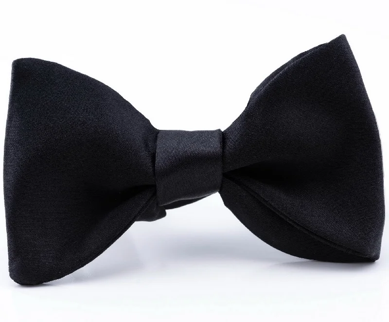 luxurious silk necktie ideas for wedding celebrations-Black Single-End Butterfly Silk Satin Bow Tie