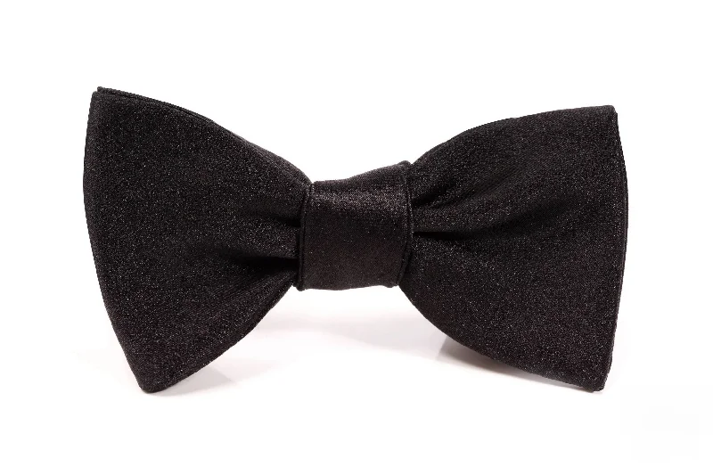 affordable silk necktie colors for office meetings-Small Black Single End Silk Satin Bow Tie