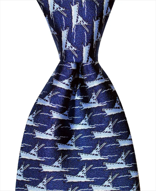 luxurious silk wedding necktie sets-Sportfishing Boat Tie - Blue