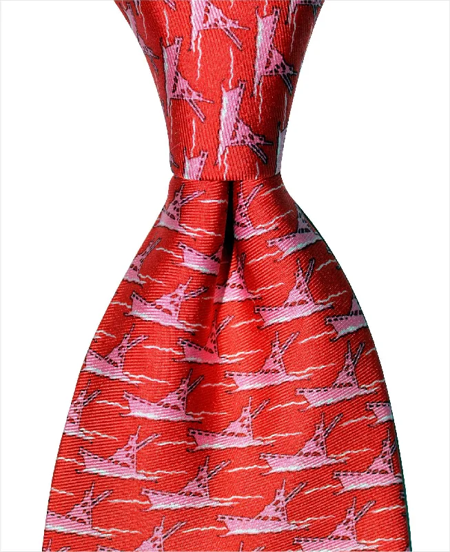 trendy silk necktie patterns for office meetings-Sportfishing Boat Tie - Red